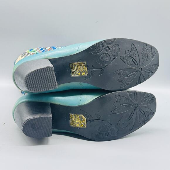 L'Artiste Spring Step Boots Womens 7.5 Blue Leather Peru Western Mid Calf Boho - Picture 7 of 11